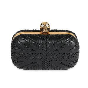 Alexander McQueen Black Woven Leather Brittania Skull Box Clutch